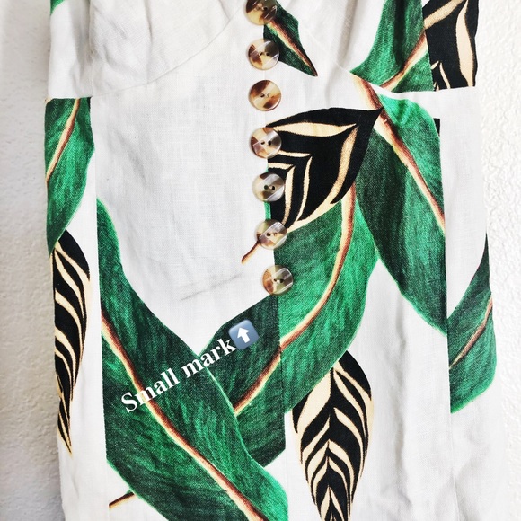 FARM RIO Amazonia Button Front Cami Dress White Linen Leaf Midi NWT Size L - Picture 2 of 4
